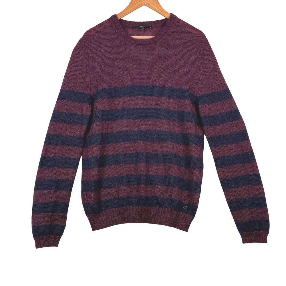 Gucci Men Stripe Mohair Silk Crew Neck Sweater Sz L Burgundy Navy Italy Designer